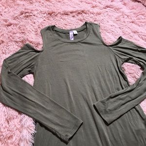 olive green cold shoulder long sleeve top
